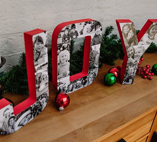 Holiday DIY photo project, Joy block letters