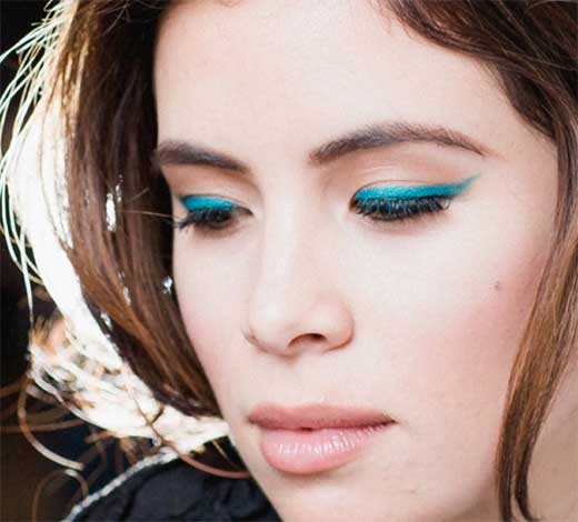 Blue streaks, colorful graphic liner, makeup