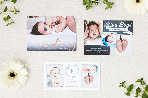 Three designs for birth announcement Photo Cards