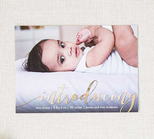 How to word birth announcements, Photo Card that says Introducing Ava Grace