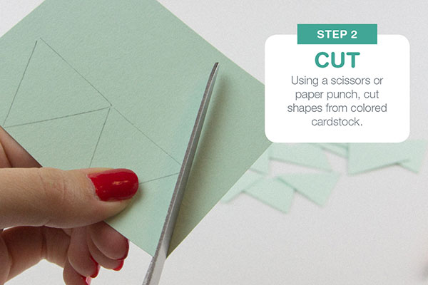 Step 2: Cut. Using a scissors or paper punch, cut shapes from colored cardstock.